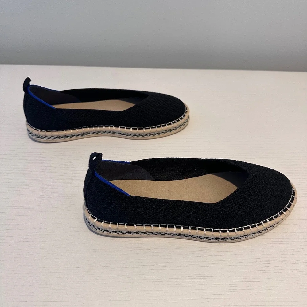Rothys The Espadrille Black Solid Knit Slip On Flats Women Size 7